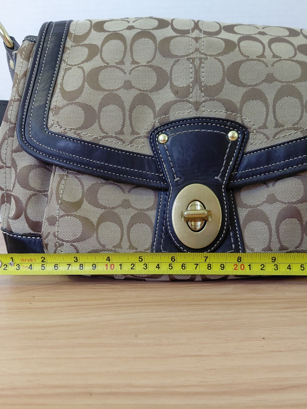 Coach Signature Canvas and Leather Shoulder Bag in Khaki/Black - Picture 10 of 17